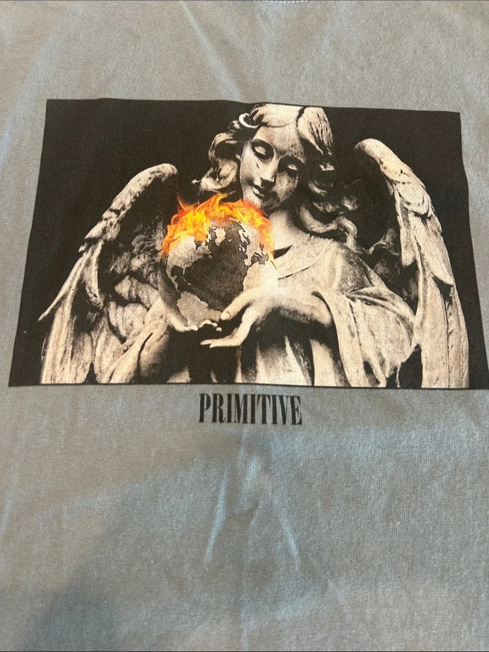Primitive Light Blue Short-Sleeve Tee with Angel Flame Graphic
